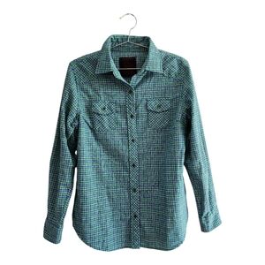 RQQBA‎ Flannel Shirt Men Large Green Plaid Button Down Long Sleeve Cotton Blend